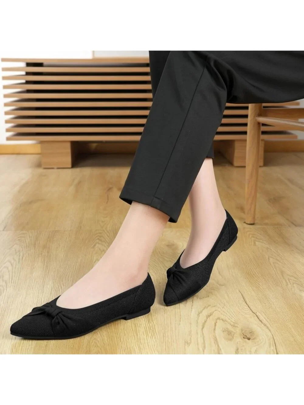 Women's Black Mesh Comfortable Ballet Flats Pointed Toe Lightweight Casual Shoes